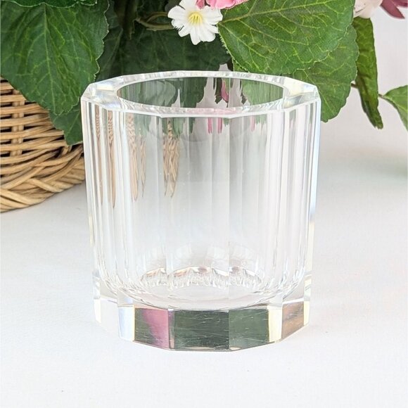 Clear Crystal Vase Small 3.25" Prism Faceted Heavy Flower Vase Minimalist Decor - Picture 2 of 6